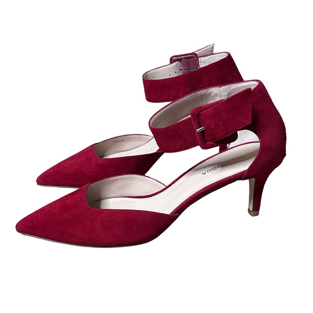 Pelle Moda Red Suede Pointed-Toe Ankle Strap Heels - Picture 3 of 9